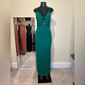 Fashion Nova Teal Backless Maxi Dress